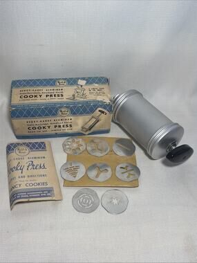 Vtg Maid of Honor Aluminum Cooky Press 8 Discs Sold by Sears & Roebuck